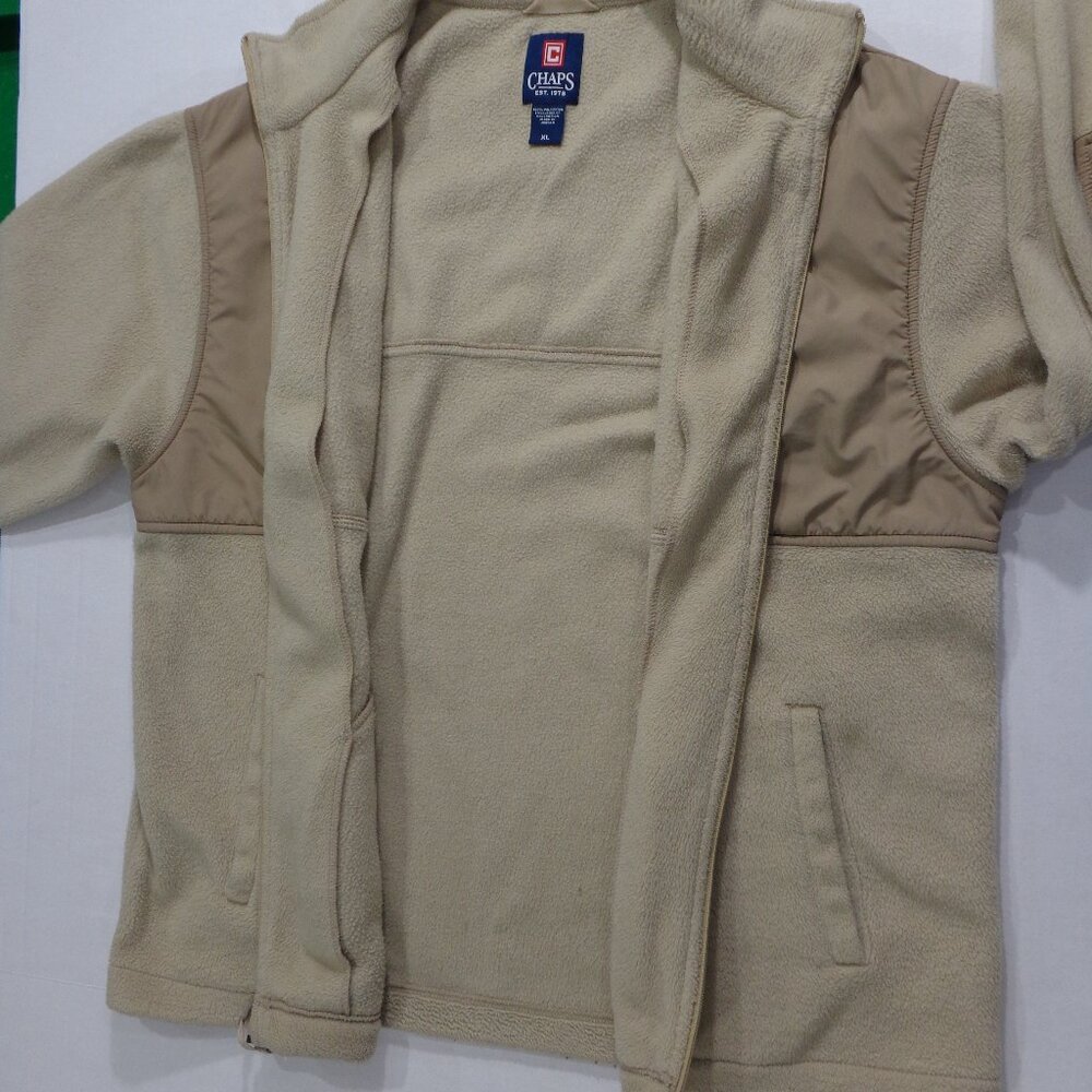 Chaps Men's Beige Full Zip Fleece Drawcord Hem Pockets Warm Jacket Size XL - Picture 5 of 7